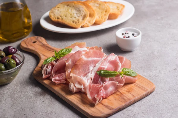 Closeup Thin Slices Prosciutto Italian Food — Stock Photo, Image