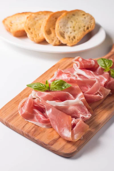 Closeup Fatias Finas Prosciutto Comida Italiana — Fotografia de Stock