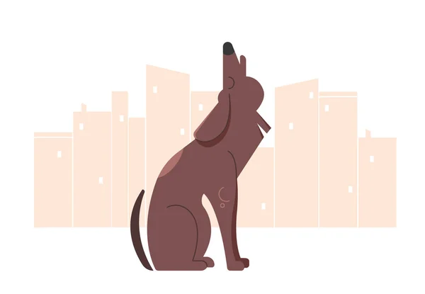 Cane solitario ulula in una grande città. Animali domestici smarriti. — Vettoriale Stock