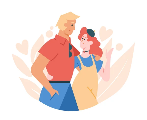A loving couple in an embrace. Husband and wife on a romantic walk. — Stock Vector