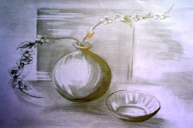 Vazo ve bir plaka ile natürmort