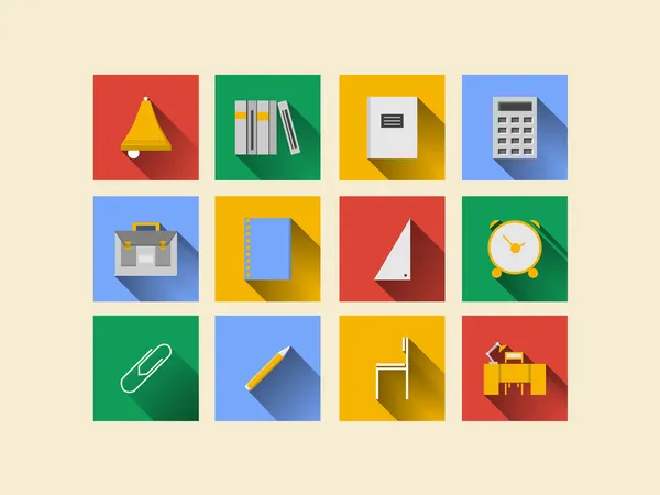 Flat icons for school supplies — Stock Vector