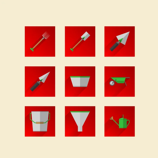 Flat icons for gardening tools — Stock Vector