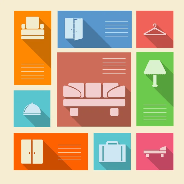 Colored vector icons for hotel with place for text — Stock Vector