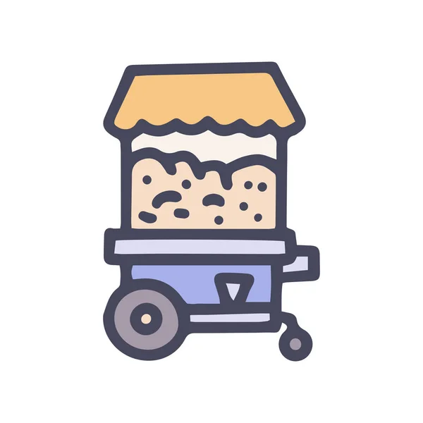 Palomitas de maíz carrito de comercio vector de color garabato icono simple — Archivo Imágenes Vectoriales