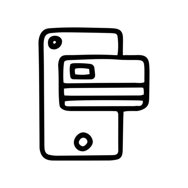 Téléphone carte de paiement ligne vectoriel doodle icône simple — Image vectorielle