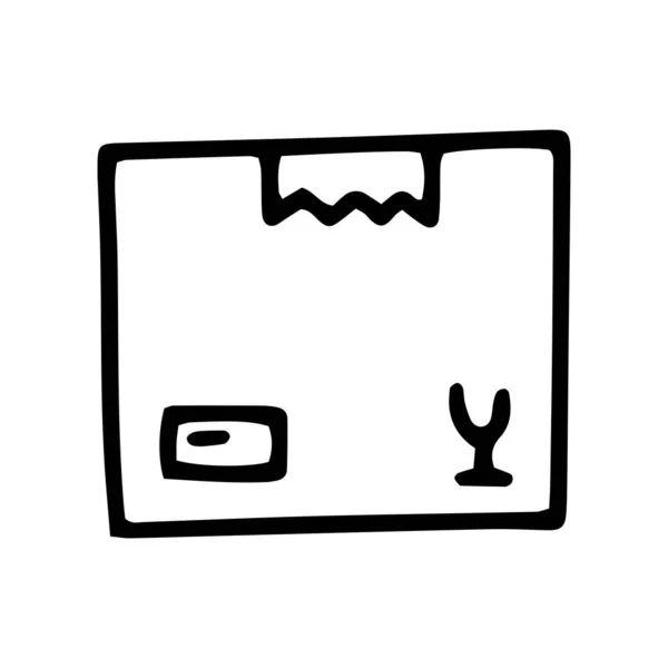 Imballaggio scatola linea vettore doodle semplice icona — Vettoriale Stock