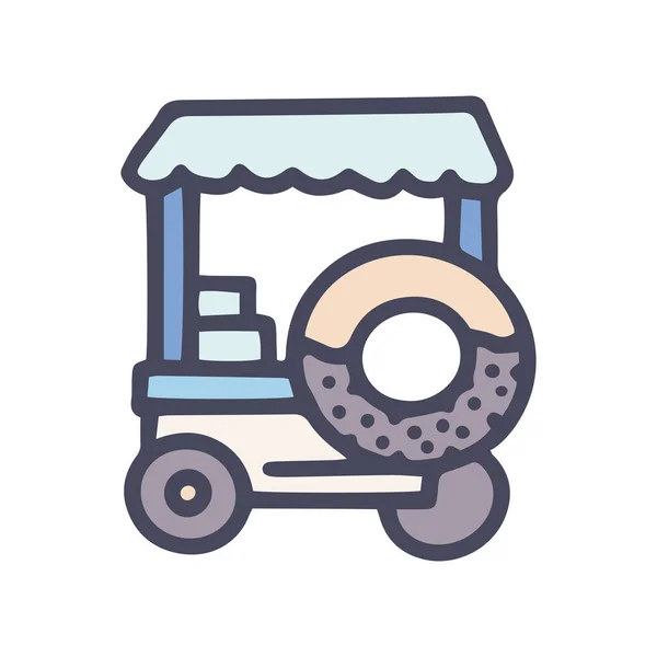 Donutlar ticaret arabası renk vektörü karalaması basit simge — Stok Vektör