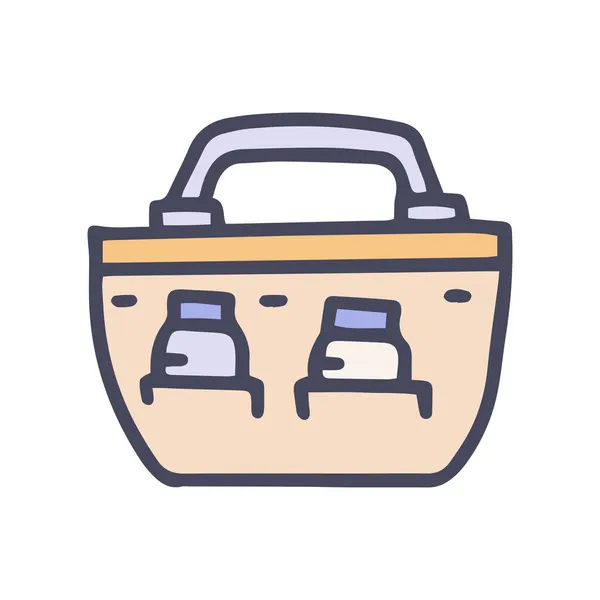 Wäschekorb mit Waschmittel Farbvektor Doodle einfaches Symbol — Stockvektor