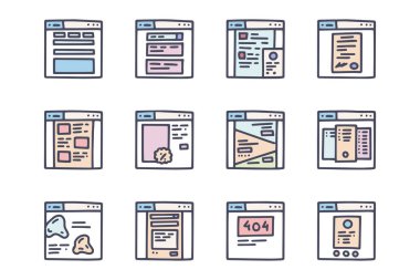 Web siteleri renk vektörü karalama basit simgesi seti