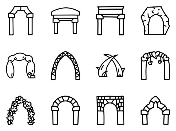 Arches line vector doodle simple icon set