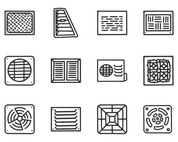 Pannelli di ventilazione linea vettore doodle semplice icona impostata — Vettoriale Stock