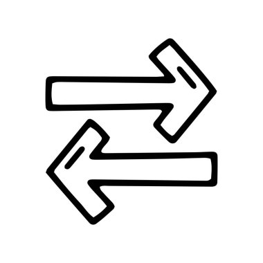 Web tasarımı ve arkaplanda izole edilmiş sunum için yatay ters ok siyah çizgi vektör karalama simgesi