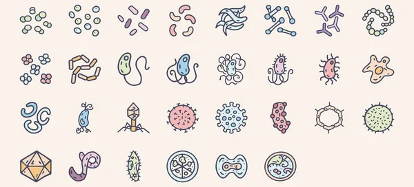 细菌和病毒颜色矢量涂鸦图标集 用于网页设计和演示 在后台隔离 — 图库矢量图片