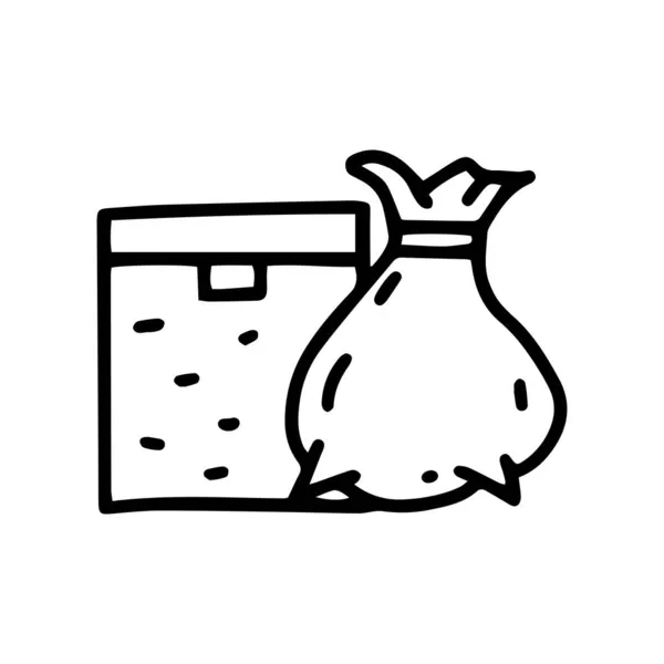 Panier à linge avec sac ligne vectorielle doodle icône simple — Image vectorielle