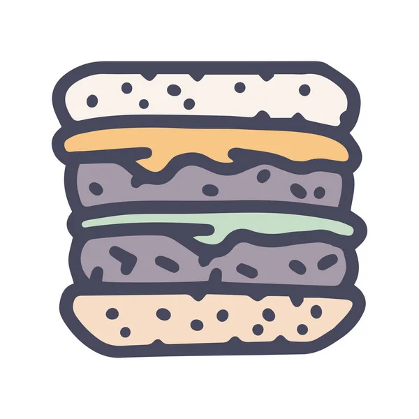 Doble hamburguesa vector de color garabato icono simple — Archivo Imágenes Vectoriales