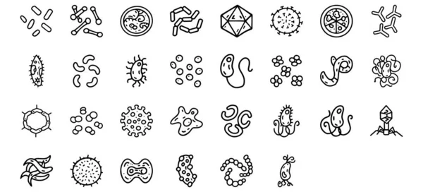 Bacterias y virus línea vector garabato conjunto de iconos simples — Vector de stock