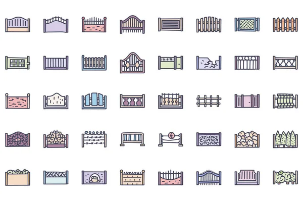 Fence color vector doodle simple icon set — 스톡 벡터