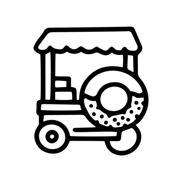 Donuts trade cart line vector doodle simple icon — Stock Vector