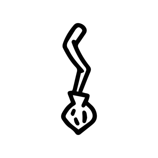 Heks bezemsteel lijn vector doodle eenvoudige pictogram — Stockvector