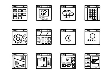 Web tasarım çizgisi çizimi basit simge seti
