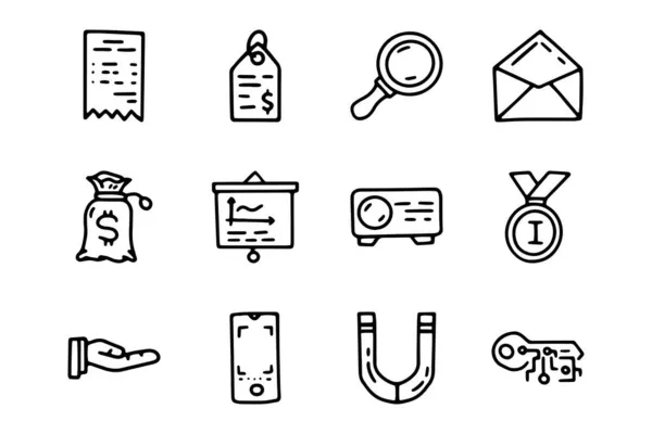 Online business line vector doodle simple icon set — 스톡 벡터