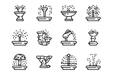 Çeşmeler çizgi vektör karalama basit simge kümesi