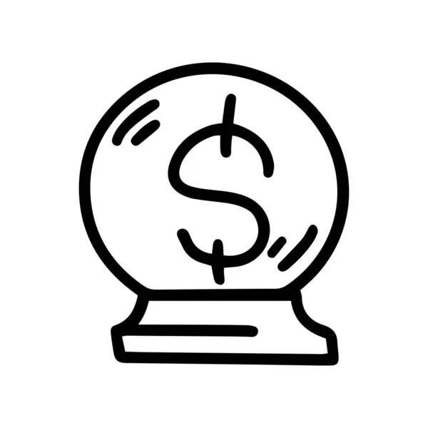 Peníze křišťálová koule vektor čmáranice jednoduchá ikona — Stockový vektor