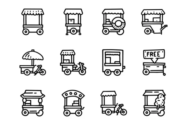 Chariots de commerce de rue ligne vectoriel doodle simple icône ensemble — Image vectorielle