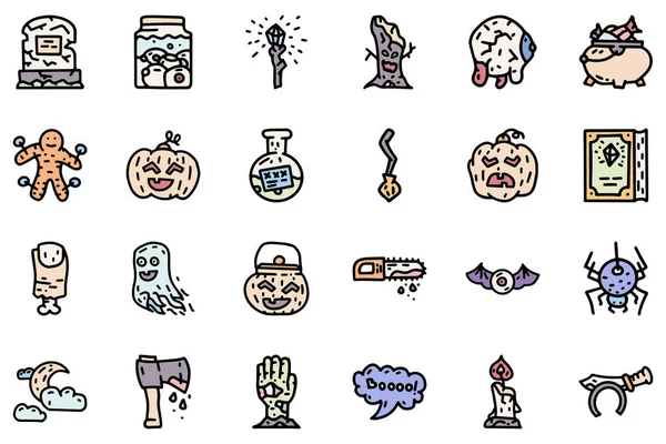 Halloween Farbvektor-Doodle einfaches Symbol-Set — Stockvektor