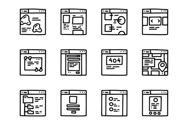 Strony internetowe linii wektor doodle prosty zestaw ikon — Wektor stockowy