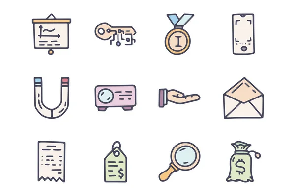 Online business color vector doodle simple icon set — 스톡 벡터