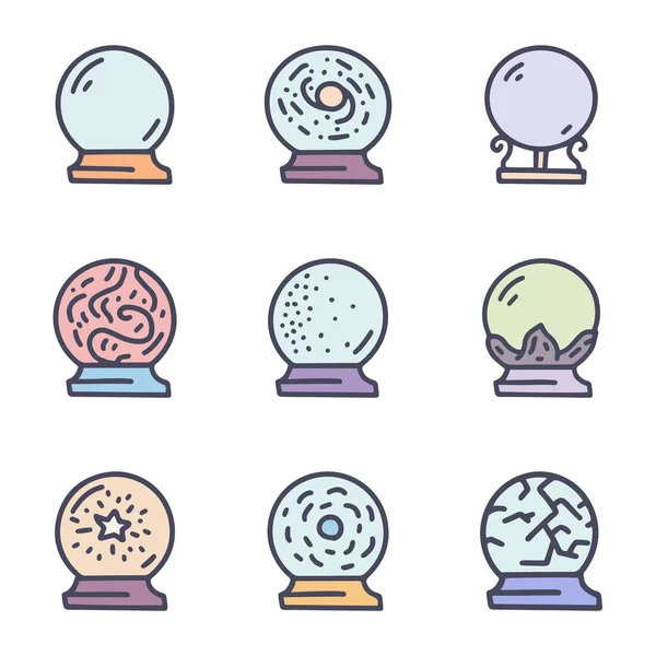 Bolas de cristal vector de color garabato conjunto de iconos simples — Vector de stock