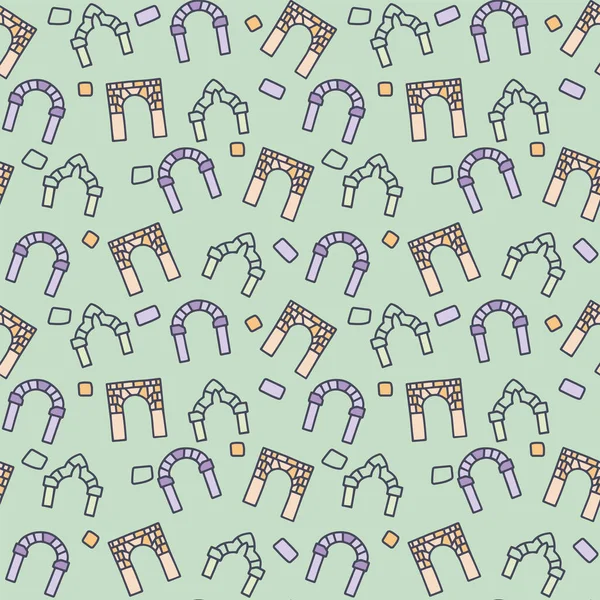 Middeleeuwse boog kleur vector doodle eenvoudige naadloze patroon — Stockvector