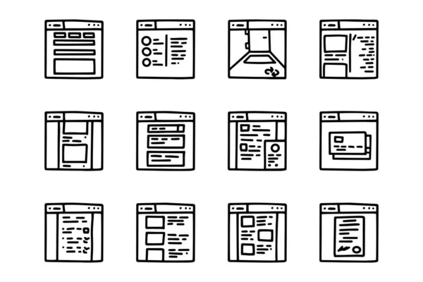 Web Design Line Vektor Doodle einfaches Icon Set — Stockvektor