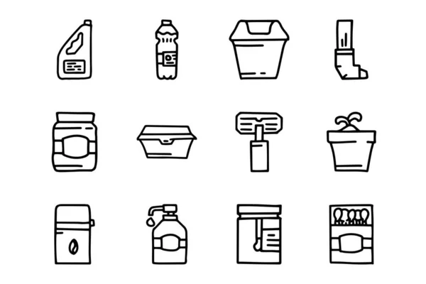 Plastic goods line vector doodle simple icon set — Stock Vector
