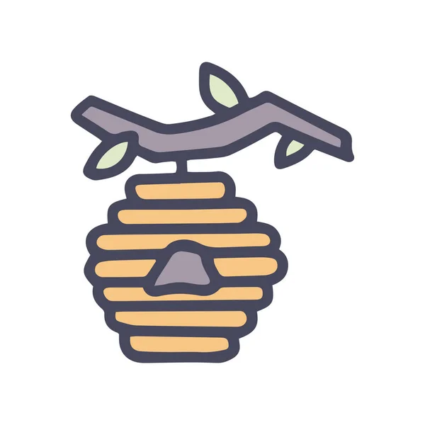 Alveare selvatico su albero colore vettore doodle semplice icona — Vettoriale Stock