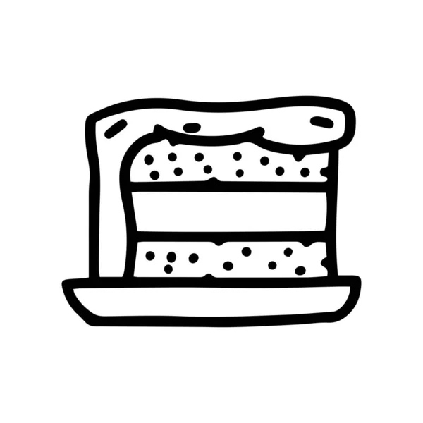 Stuk taart lijn vector doodle eenvoudig pictogram — Stockvector