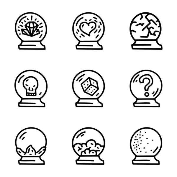 Bolas de cristal linha vetor doodle conjunto de ícones simples — Vetor de Stock