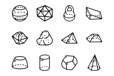 Geometrik şekiller çizgi vektör karalama basit simge kümesi
