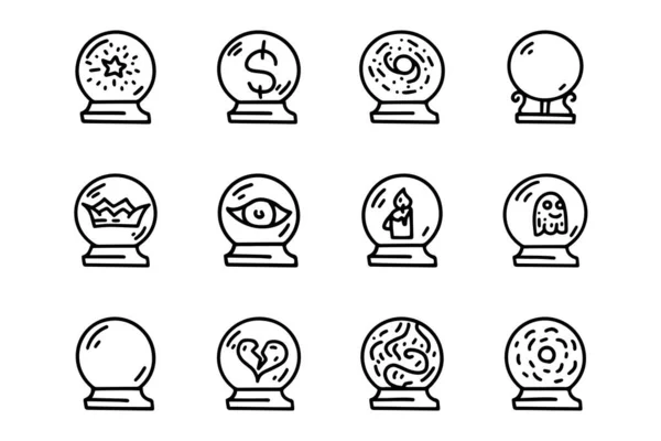 Boules de cristal ligne vectoriel doodle icône simple ensemble — Image vectorielle