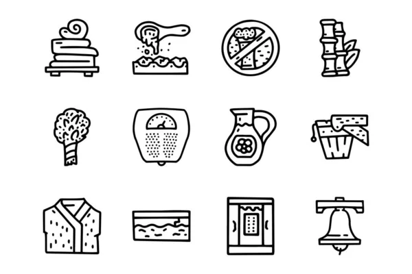 Sauna linha vetor doodle conjunto de ícones simples — Vetor de Stock