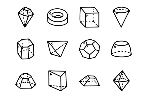 Figuras geométricas línea vector garabato conjunto de iconos simples — Vector de stock