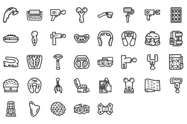 Massagegeräte Linie Vektor Doodle einfache Symbol-Set — Stockvektor