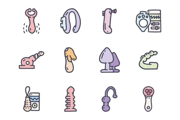 Sexo brinquedo cor vetor doodle simples ícone definido — Vetor de Stock