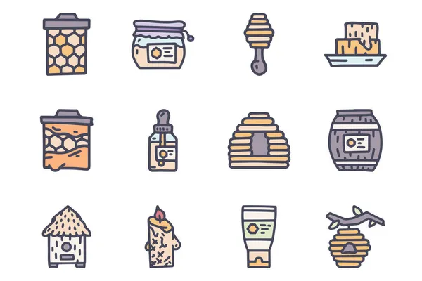 Honeykeeping cor vetor doodle conjunto de ícones simples — Vetor de Stock