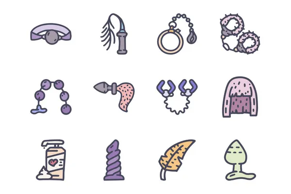 Sex toys color vector doodle simple icon set — Stock Vector