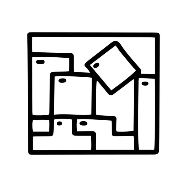 Blocco di legno puzzle line vector doodle semplice icona — Vettoriale Stock