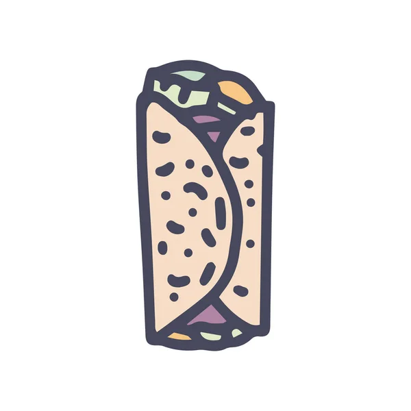 Desain ikon sederhana vektor warna burrito doodle - Stok Vektor