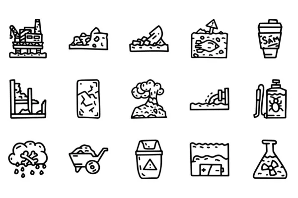 Linha de poluição vetor doodle conjunto de ícones simples — Vetor de Stock